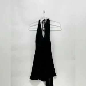 Prettylittlething Dresses | Black Satin Halterneck Wrap Bodycon Dress | Color: Black | Size: 8 | Jbriel98's Closet
